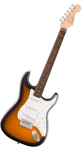 Squier by Fender Debut Stratocaster Einsteiger-E-Gitarre, Sunburst | E-Gitarre für Einsteiger, kostenlose Online-Kurse, leicht bespielbarer Hals, ideal für Anfänger, Stratocaster-Stil