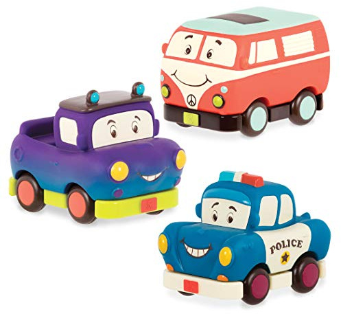 B. toys Mini Wheeee-ls! Rückziehautos mit 3 freundlichen Fahrzeugen | Set mit 3 Fahrzeugen: Van, Pick-up und Polizeiauto; leicht zu greifen, zurückzuziehen und mitzunehmen; 1+ Jahre