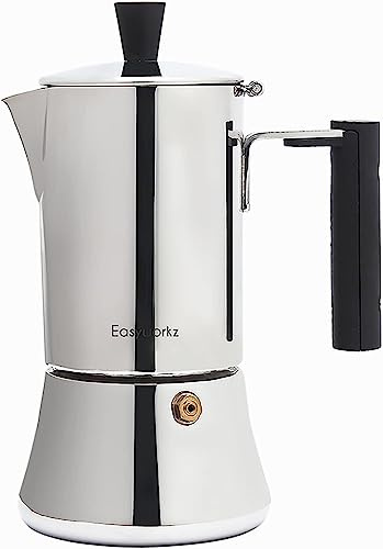Easyworkz | Pedro Espressokocher aus Edelstahl | Espressotopf für Induktions-Gas und alle Herde | Mokkakanne für 6 Tassen 300ml | Silber