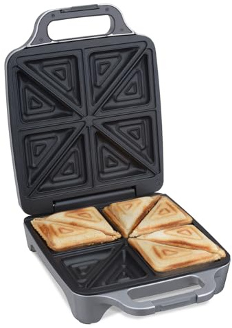 Cloer 6269 Sandwichmaker XXL, 1800 W, für 4 Sandwiches, American Toast, XXL-Füllung, optische Fertigmeldung, Silber