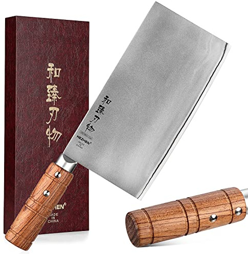 HEZHEN 20CM Hackmesser, 3 Schichten Verbundstahl Edelstahl Chinesisches Kochmesser, Küchenmesser Fleisch Gemüse Spaltmesser, Griff aus Padauk-Holz