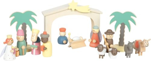 Small Foot Spielset Holzkrippe Weihnachtsgeschichte, Weihnachtsdeko und Spielset, mit detailreichen Krippen-Figuren, für Kinder ab 3 Jahren, 12689, Holzfarben