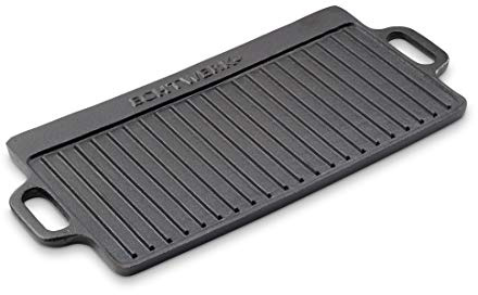 ECHTWERK Grillplatte BIG 50,5 × 23 × 1,5 cm aus Gusseisen mit 2 Griffen und Emaille-Beschichtung, Grillpfanne/ Grillplatte fur Feuerstelle, Grillplatz, Lagerfeuer, Ofen Oder Herd