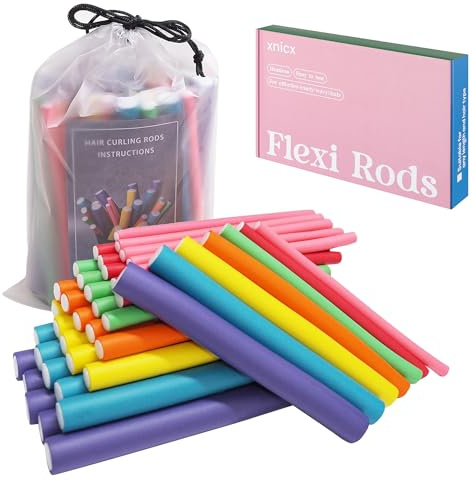xnicx 47Stück 7 Papilotten Lockenwickler Grosse Locken Ohne Hitze,Flexibel Lockenwickler Große Locken über Nacht,Hair Rollers Papilotten Kleine Haar Locken über Nacht,für kurze Mittleres Lange Haare