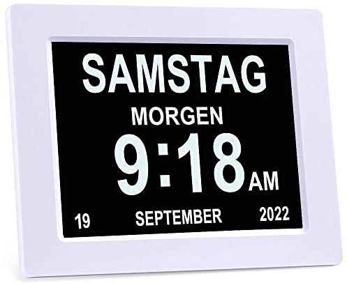 Ykall 20,3 cm (8 Zoll) LCD-Digitaluhr, Kalender mit Datum, Tag und Uhrzeit, Nicht abgekürzt, automatische Dimmung, 8 Sprachen, HD-Display, Erinnerung für Alzheimer, ältere Menschen und Kinder,