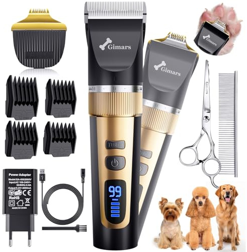 Gimars 4-in-1 Hundeschermaschine mit Hunde Trimmer, 7000 U/min Leise Hunde Schermaschinen Set, USB Aufladbare kabellose Tierhaarschneidemaschine, Schermaschine Katze Hunderasierer für dichtes Fell