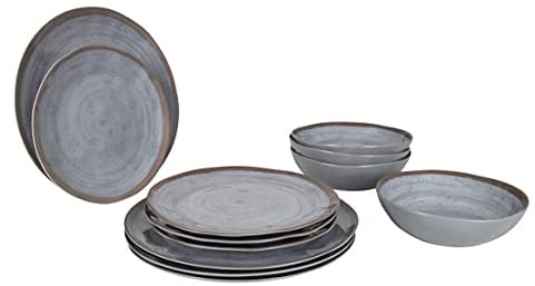 Bo-Camp Melamin Geschirr Set 12tlg Camping Essgeschirr Reise Picknick Teller, Grau
