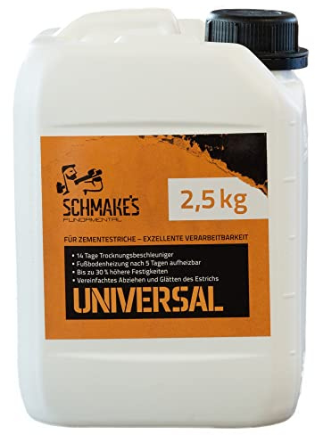 SCHMAKE'S Universal Estrichbeschleuniger 2,5 kg für ca. 12,5 m² Zement-Estrich, Zusatzmittel, Plastifizierer, Schnellbinder, Trocknungsbeschleuniger, Heizestrich Beton IBF-Zertifiziert