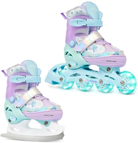 RAVEN 2in1 Schlittschuhe Inline Skates Inliner für Kinder Mädchen LED Leuchträder verstellbar