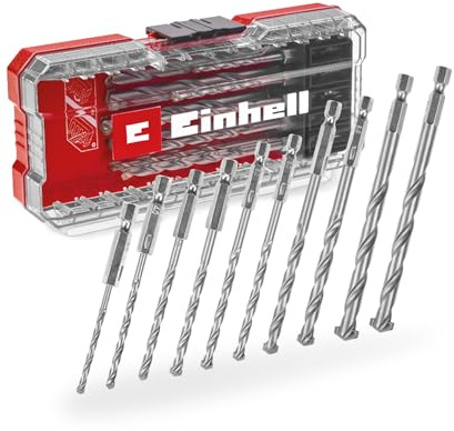 Original Einhell S-CASE 10-tlg. Steinbohrer-Set (nach DIN 10083-2 aus Werkzeugstahl, E 6.3 Schaft, eingesetzte Hartmetallplatte, rollgewalzte Spindel inkl. Aufbewahrungsbox)