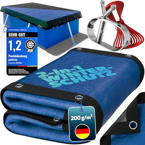 poolomio® Poolabdeckung rechteckig 600 x 300 cm | 2in1 Solarplane & Winterabdeckung 6x3 m | Robuste 200g/m² PE Poolplane Abdeckplane | UV-beständig, Algen- & Schmutzschutz | Planenmaß: 660 x 360 cm