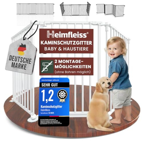 Heimfleiss® Kaminschutzgitter Baby mit Sicherheitsverschluss | Kamingitter | Ofenschutzgitter für Kinder & Hunde | Universal Kinderschutz aus Stahl nutzbar als Ofengitter, Treppengitter & Türgitter