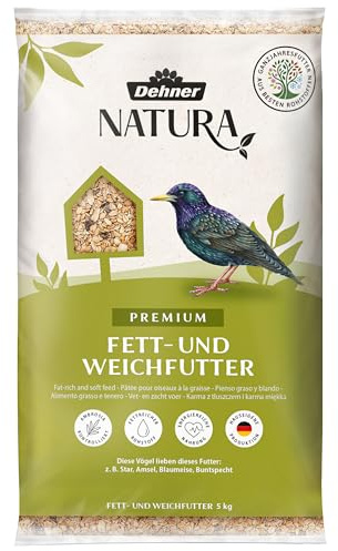 Dehner Natura Premium Wildvogelfutter, Fettfutter / Weichfutter, Ganzjahresfutter artgerecht / kraftspendend , hochwertiges Vogelfutter für Wildvögel, 5 kg