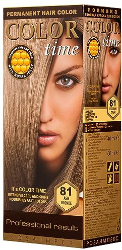 Color Time Permanente Haarfarbe im Gel Aschblond 81-100 ml | Sanfte und Gleichmäßige Anwendung | Gelée Royale und Vitamin C für Natürlichen Glanz | Grauabdeckung