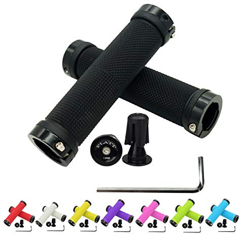 PLATT rutschfest Weich Gummi Lenkergriffe für Mountainbike/BMX mit Aluminium-Lenkerendstopfen und Inbusschlüssel Schwarz