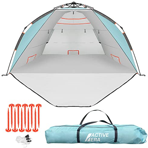 Active Era Luxus Strandzelt mit UV Schutz LSF 50+, Strandmuschel XXL Wasserabweisend, Easy Pitch Aufbau, Zelt für 5 Personen, Idealer Windschutz für Strand, Garten und Camping, Kleines Packmaß - Blau