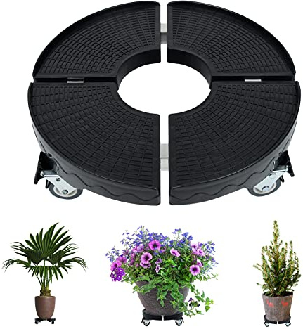YRHome Pflanzenroller Ø 39-52cm Einstellbar Blumenroller Pflanzenroller für Außenbereich Innenbereich Blumentopfständer auf Rollen Rollbrett Rund Tragkraft 300 kg Für Hausgarten Blumentopf Schwarz