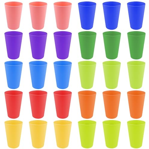Elsrantor 30 Stück Bunt Plastikbecher Wiederverwendbare, 10 Farben Trinkbecher Kinder, 260ml Becher Plastik, Hartplastik Partybecher, Kunststoffbecher Mehrweg für Küche, Picknick, Partys im Freien
