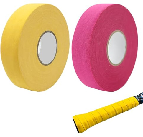 Eterspr 2 Rollen Schlägertape Eishockey, Anti-Rutsch Eishockey Hockeyschläger Tape, Hockey Griffband，Geeignet für Hockeyschläger, Tennisbälle, Badminton, Golf und Klimmzugstangen (Rose Rot,Gelb)