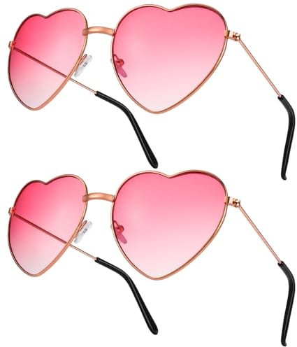 ALTcompluser 2 Pack Herz Sonnenbrille, Weinsamkeit Hippie Gläser, Retro Kostüm Brille für Kinder Herren Damen 60er 70er 80er 90er Party Hippie Chic, Kleid Accessoires (2, Rosa)
