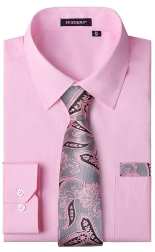 HISDERN Herren Hemd Langarm Formelle Hemd mit Krawatte Unifarben Businesshemden Regular Fit Freizeithemden für Männer mit Brusttasche S-4XL