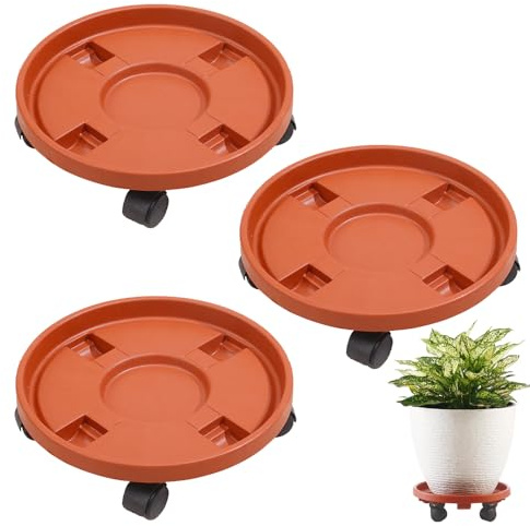 Hggzeg Pflanzen-Caddy mit Rädern, robuster, rostfreier Blumentopfwagen, runder Topfpflanzenständer, Mover für drinnen und draußen, Hausgartengeräte (30 cm)