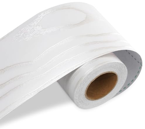 LACHEERY Bordüre Selbstklebende in Weiß Holzoptik Klebeband Selbstklebende Wandbordüre Spiegel Folie 7.6cm x 500cm Holzkontaktpapier Tapetenbordüre Möbelfolie für Schlafzimmer Wohnzimmer Dekorative