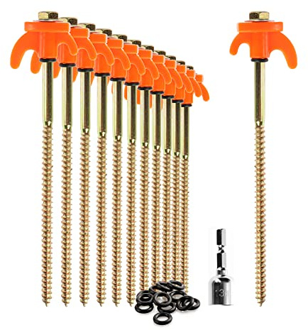com-four® 12x Zeltheringe - robuste Stahl-Heringe mit Gewinde und Seil-Halterung 20,5 cm lang - Felsboden-Erdnägel für Camping und Outdoor - Zelthaken für harten Boden und Holz
