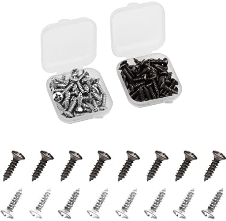 SAVITA 100 Stück Gitarren Schrauben, Schlagbrett Schrauben Set, Befestigungsschrauben für E-Gitarre E-Bass Guards (Hellschwarz, Hellsilber)