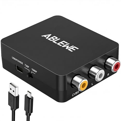 ABLEWE RCA auf HDMI Konverter, AV zu HDMI Adapter 1080P Mini Cinch Composite CVBS Video Audio Konverter Adapter - Unterstützung von PAL/NTSC für TV/PC/PS3/STB/Xbox VHS/VCR/Blu-Ray DVD-Player.