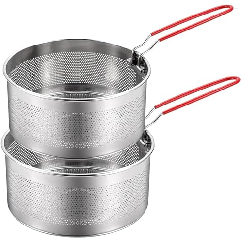 Edelstahl Lebensmittel Siebkorb Set, 2 Stück, Nudelsieb mit Abnehmbaren Griff, Metall Fritteuse Korb, Küchensieb zum Waschen Abtropfen Frittieren Kochen Dämpfen