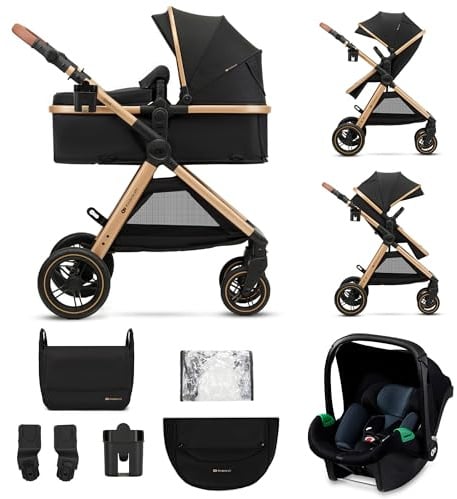 Kinderkraft ESME Kinderwagen 3 in 1 komplettset bis 22 kg, Kombikinderwagen reisesysteme mit Babyschale I-size 40-75 cm, Zusammenklappen, Liegeposition, Schwarz