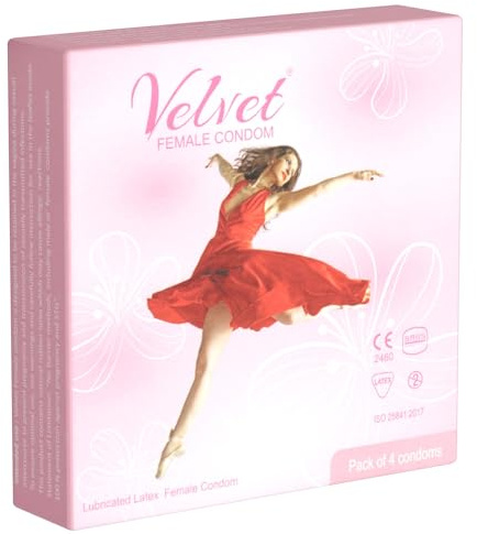 Velvet Condoms for Women, gefühlsechte Frauenkondome aus Latex - einfache Handhabung - One Size (passt fast jedem Mann und jeder Frau), 1 x 4 Stück