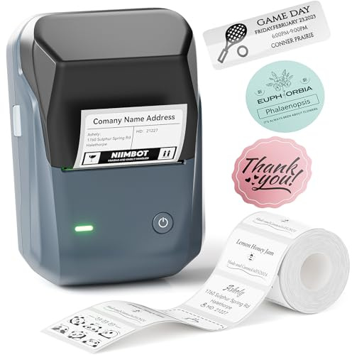 NIIMBOT Etikettendrucker, B1 Bluetooth Etikettiergerät mit Größeres Etikett, Selbstklebendes Aufkleber Druckgröße 20-50 mm Kompatibel mit iOS und Android für Heim, Büro, Blau