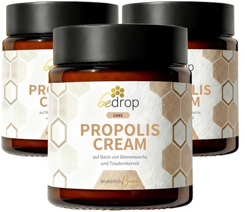 bedrop Propolis Cream bei Akne, Neurodermitis (hochdosierte Salbe) - 3x 60g Propolis Creme mit Bienenwachs & Traubenkernöl (3x 60g zum Sparpreis)