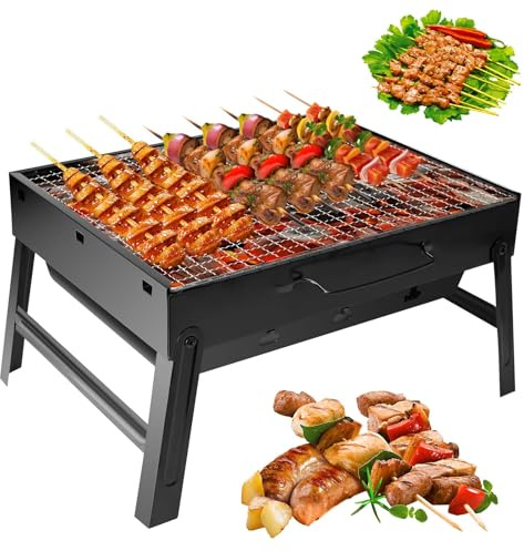 Auauraintt Kompakter Mini Grill BBQ - Holzkohle, tragbar & klappbar | Tischgrill Campinggrill Picknickgrill,für Picknick, Garten, Terrasse, Camping, Reisen