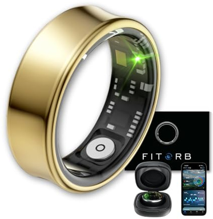 Fitorb Smart Ring Pro - Das Original. High-Tech Fitness- & Gesundheitsring, Schlafanalyse, 24/7 Aktivitätstracking. Temperaturmessung, Stress. Proberinge. (Neptun, Gold, 21,6 mm (12))