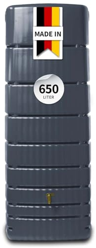 4rain Slim Regentonne Wandtank 650 Liter Graphite Grey - schmaler Wassertank für den Garten - Grauer Regenwasserbehälter an der Hauswand - modern und platzsparend für nachhaltige Nutzung im Garten