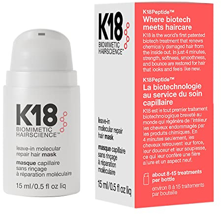 K18 Mini Leave-In Molecular Hair Mask, Reisegröße Leave-In Haarkur, repariert geschädigtes Haar, 15ml