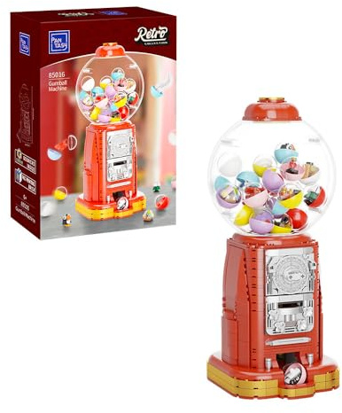 PANTASY Retro Kaugummiautomat Klemmbausteine Set | Interaktiver Automat mit 12 Mikro-Bausteinen und 12 Glücksnotizen, nostalgisches Displaymodell für Sammler