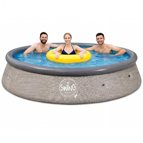 HAF - Swing Quick-Up Pool in grau (Ø 366 x 91 cm) | ca. 6.700 Liter | Selbsttragender Swimmingpool (rund) | Garten Planschbecken aufblasbar für Kinder und Erwachsene - kein Werkzeug nötig