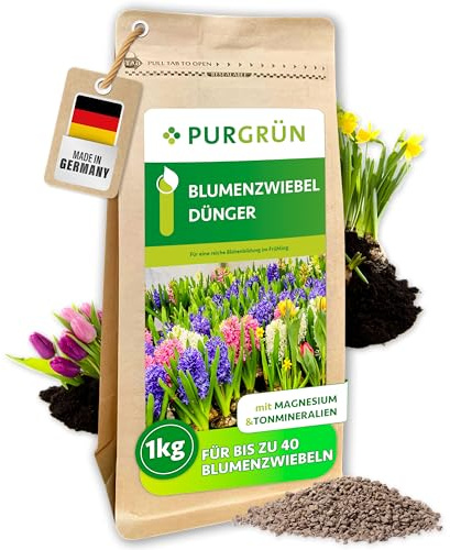 Purgrün® Blumenzwiebel-Dünger 1 kg – Organisch-mineralische Rezeptur – Feinkörniges Krümelgranulat – NPK 5+4+6 – Extra Magnesium für prächtige Blüten – Verbessert die Bodenqualität