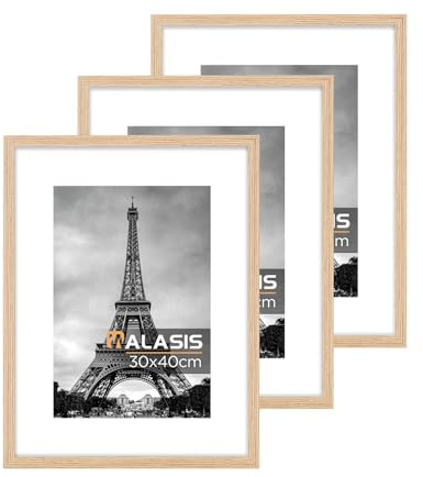 Walasis Bilderrahmen 30x40 Holz: 3er Set 40x30 Rahmen mit Passepartout für Foto Poster - Holzrahmen mit Acrylglas