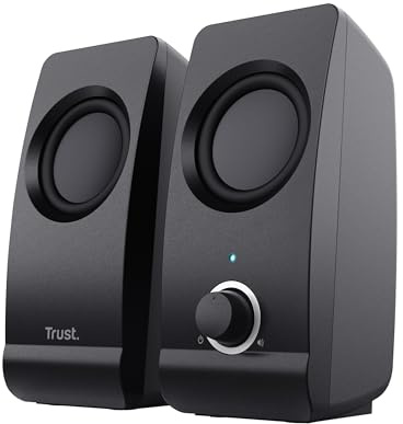 Trust Remo 2.0 PC Lautsprecher Boxen 16 W (8 W RMS), 3,5 mm Audioanschluss, Stromversorgung über USB, Kompaktes Soundsystem, Stereo Lautsprecherset für Computer, Laptop – Schwarz