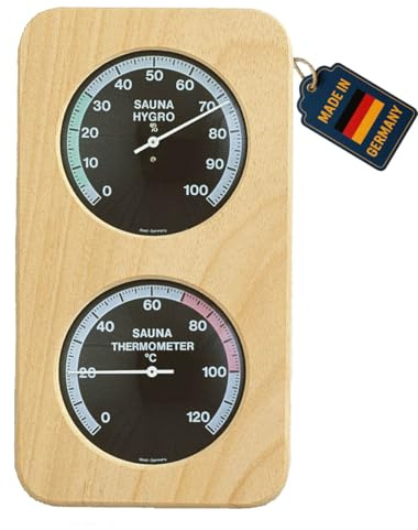 TFA Dostmann Sauna-Thermo-Hygrometer Haar-Synthetik, 40.1004, hitzebeständig, aus Massivholz,L 131 x B 34 x H 240 mm Schwarz, Holz