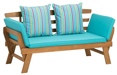 greemotion Multifunktionsbank Tobago aus Akazienholz FSC® 100%, Holzbank mit Auflagen und klappbaren Armlehnen, als Liege oder Bank nutzbar