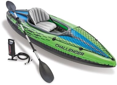 INTEX "Challanger K1" Kajak aufblasbar 1 Person max 100 kg 274x76x33cm Kanu aufblasbar Set inkl. SKEG mit Alupaddel & Pumpe, grün (68305NP)