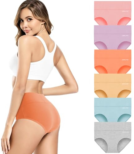 QINCAO Unterhosen Damen, Hohe Taille 6er Pack aus Baumwolle,Atmungsaktiv | Damenslips Baumwolle Mehrpack, Bequem und Atmungsaktiv, Stretch Panties Weich, Doppellagiger Schritt, Ohne Etikett