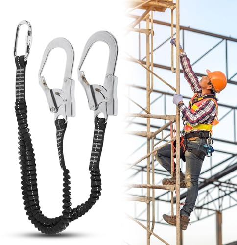 Elastischer Haken Sicherheitsgurt, 31,5-55,1 Zoll 25kN Doppelte Große Hakenschnur aus Stahl, 25mm Stoßdämpfendes Sicherheits Lanyard, Anti-Fall Sicherheitsseil Für Den Außenbereich Höhenarbeiter