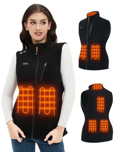 Telguua Fleece Beheizbare Weste Damen mit Akku 5V 10000mAh, Heizweste Warmende Fleeceweste mit 6 Heizzone/3 Stufen Temperatur/2 Zonensteuerschalter geeignet für Camping,Wandern, Snowboarden,Skifahren